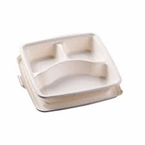 3 comparment BIOTREE Bagasse bento box with PET lids (200 set)